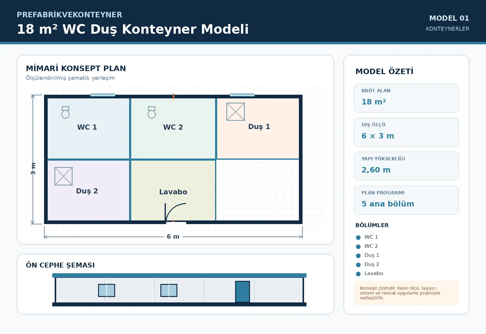 18 m² WC Duş Konteyner Modeli