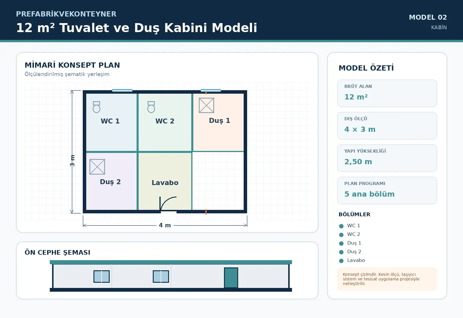 12 m² Toilet & Shower Cabin Model